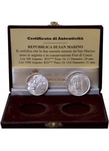 Dittico monete in argento San Marino Lire 500 + 1000 Volta di Donna e Brunelleschi
